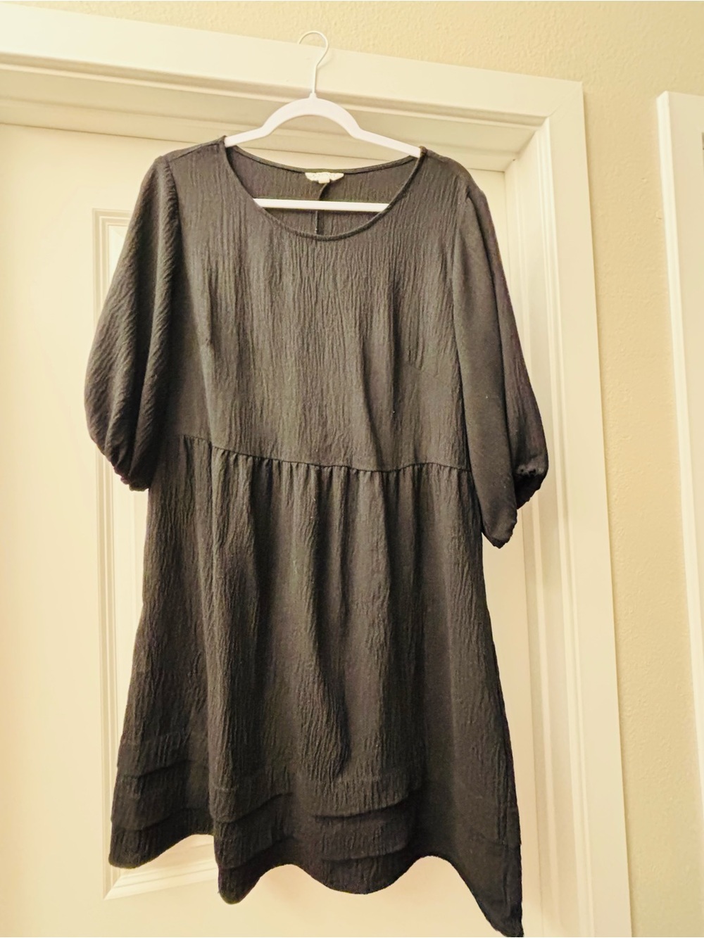 Black Textured Babydoll Mini Dress